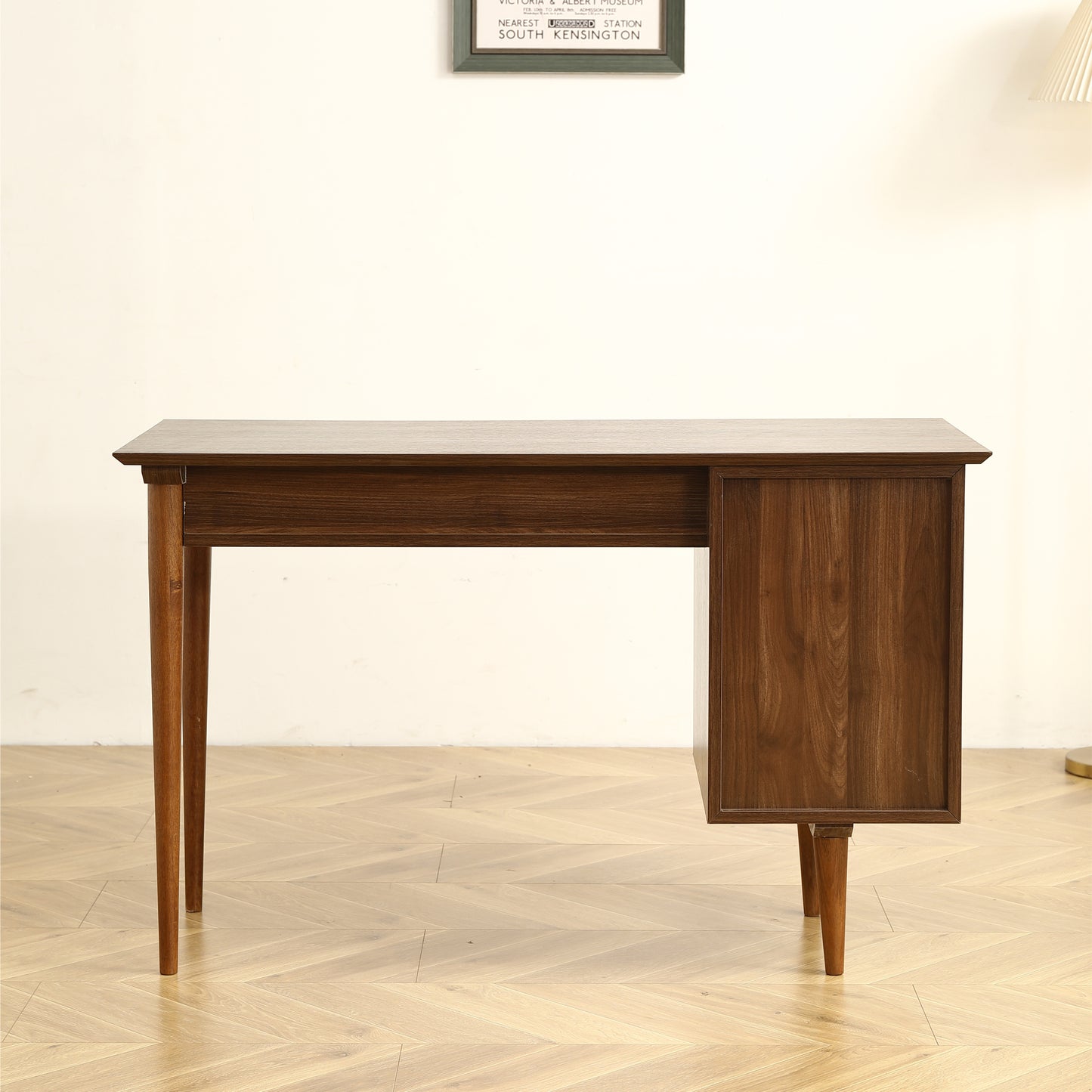 Small Desk with 47.24 Inch, Modern Walnut Finish, Solid Wood Legs - Suitable for Home and Office Use