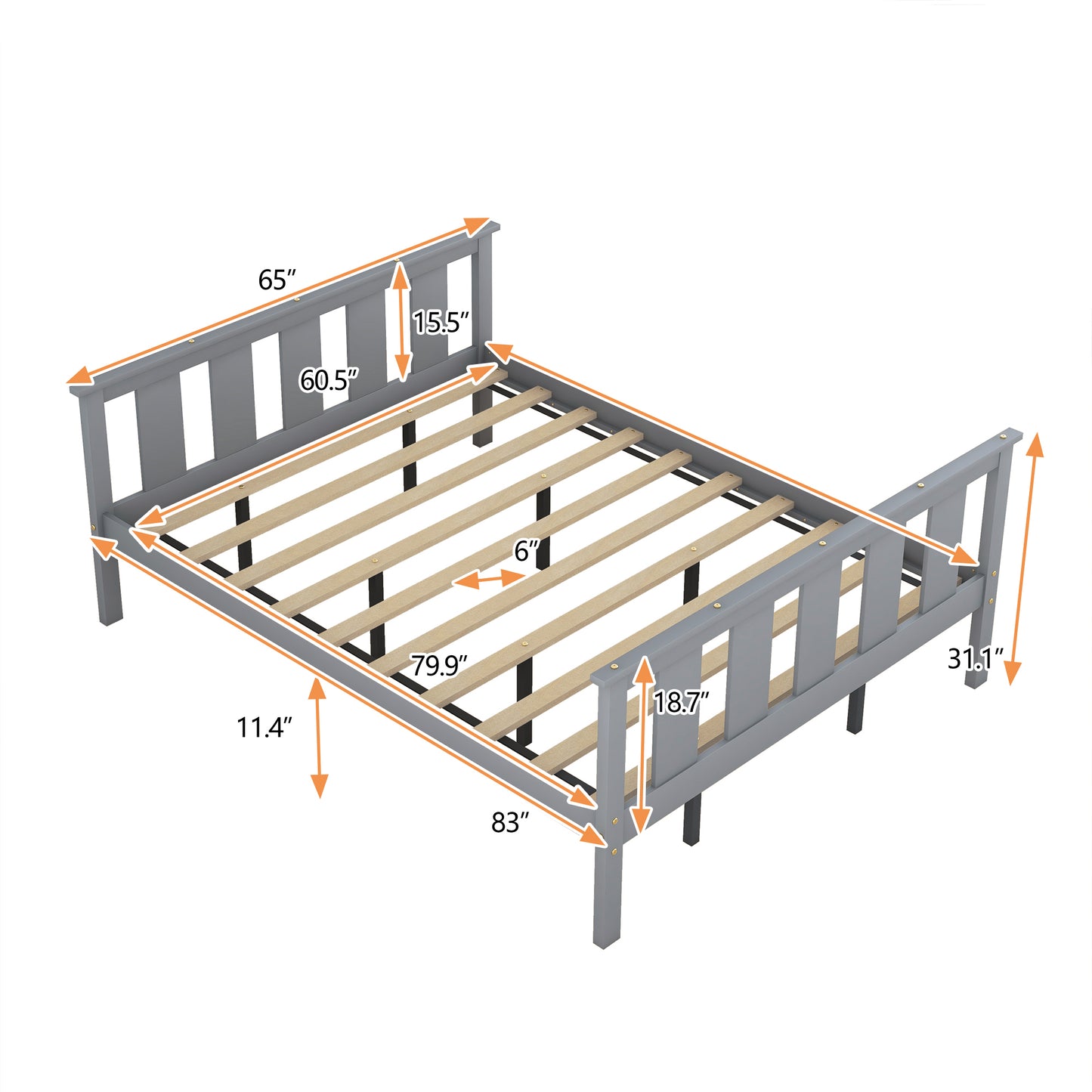 Wood Platform Bed Queen Size Bed Frame with Headboard and Footboard, Grey