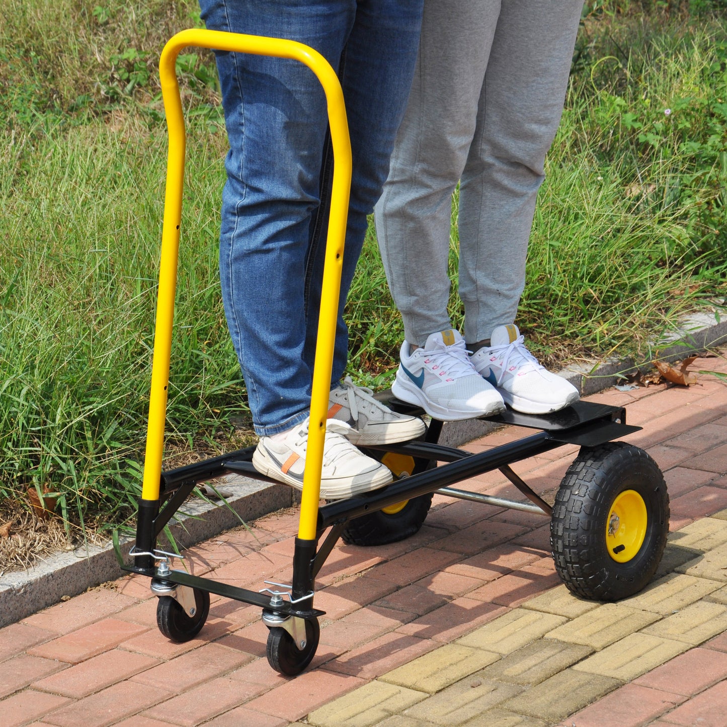 HT1002BK-YL   Hand Truck Dual Purpose 2 Wheel Dolly Cart and 4 Wheel Push Cart with Swivel Wheels 330 Lbs Capacity Heavy Duty Platform Cart for Moving/Warehouse/Garden/Grocery