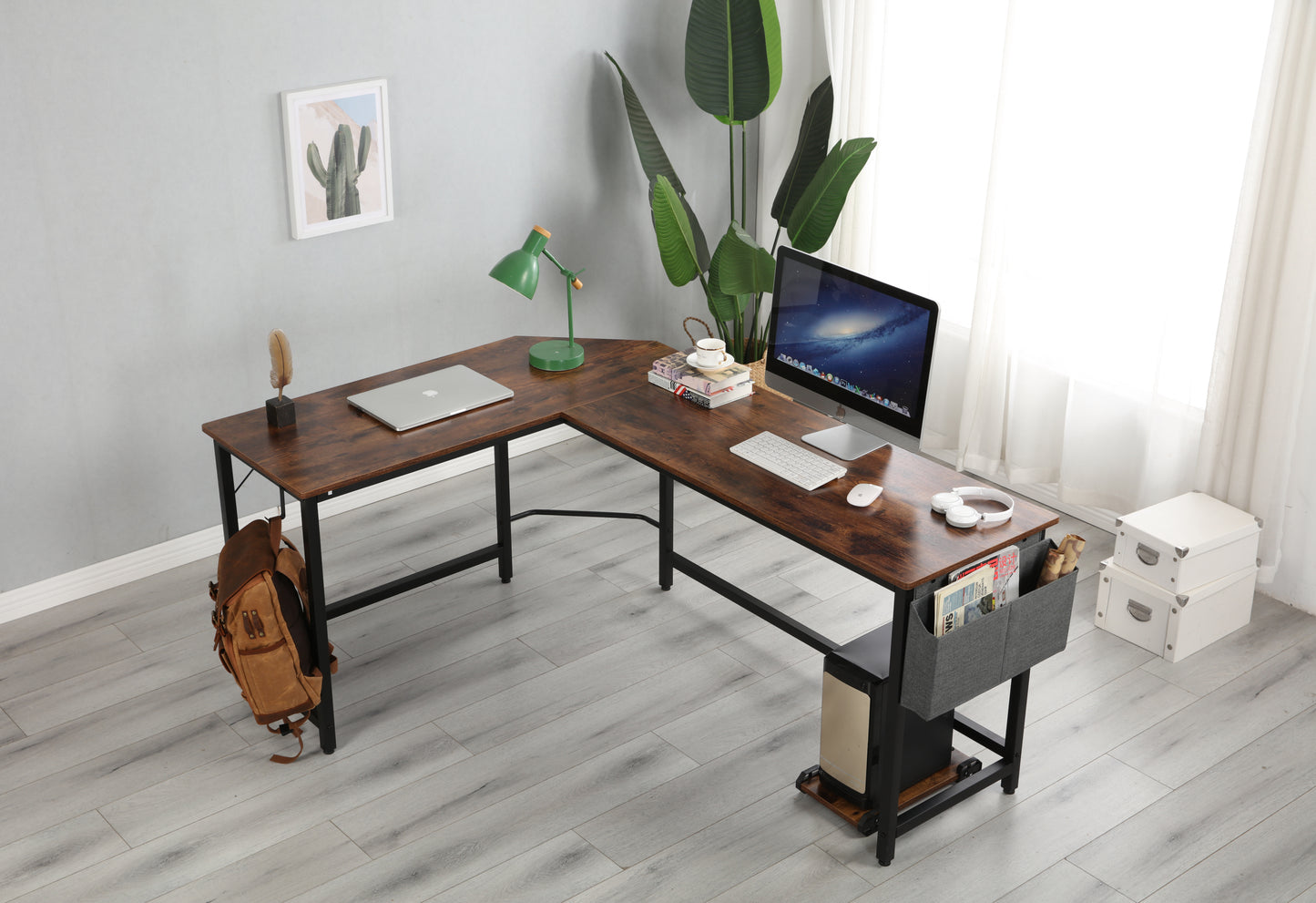 Modern Design L-Shaped Desk Corner Computer Desk PC laptop Computer Table Study Desk Home Office Wood & Metal Deep Rustic