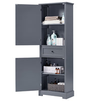 Bathroom Storage Cabinet, Tall Storage Cabinet with Two Doors and Drawer, Adjustable Shelf, Grey