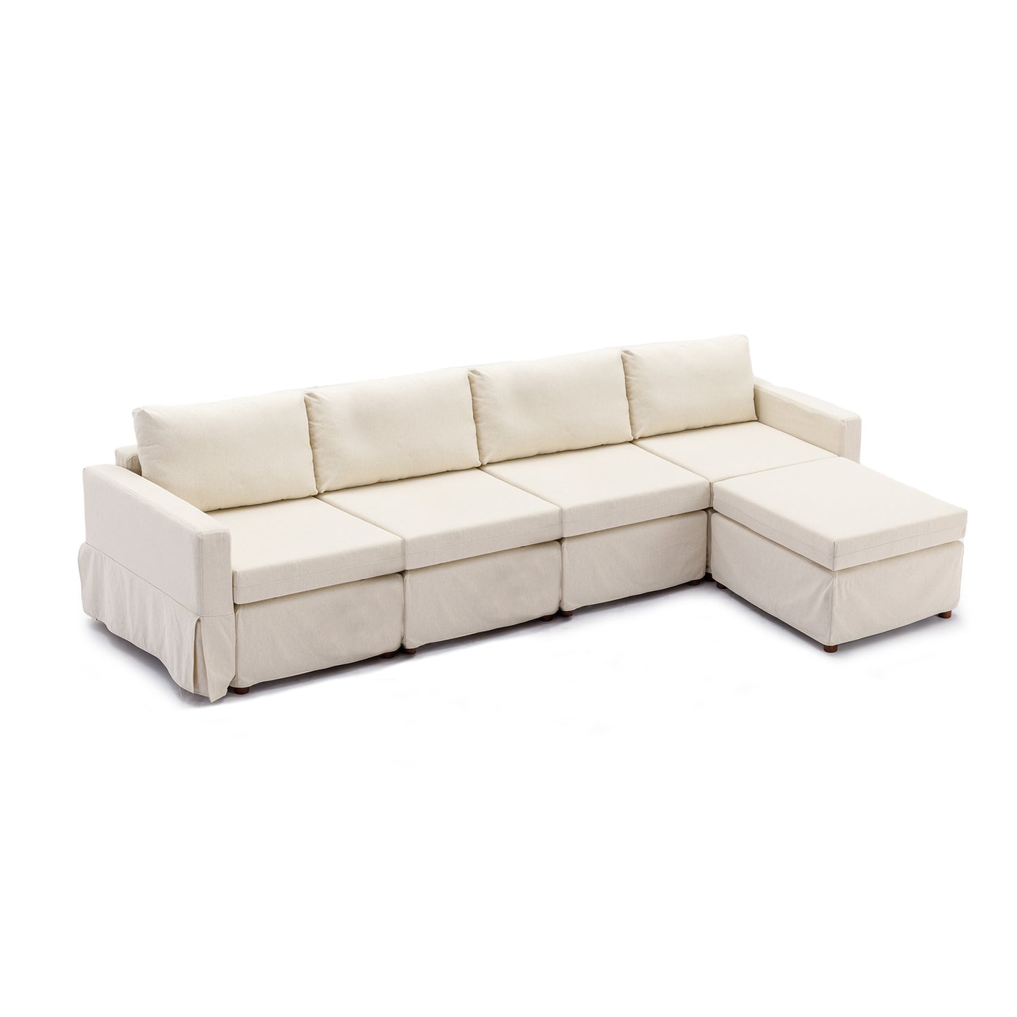 4 Seat Module Sectional Sofa Couch With 1 Ottoman,Seat Cushion and Back Cushion Removable and Washable,Cream