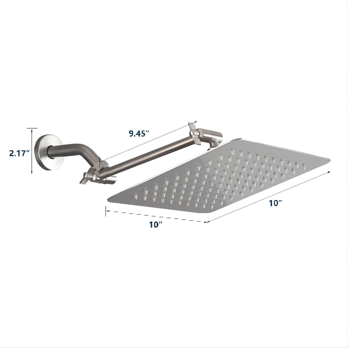 Brushed nickel 10" Square Rainfall & High Pressure Stainless Steel Bath Shower head