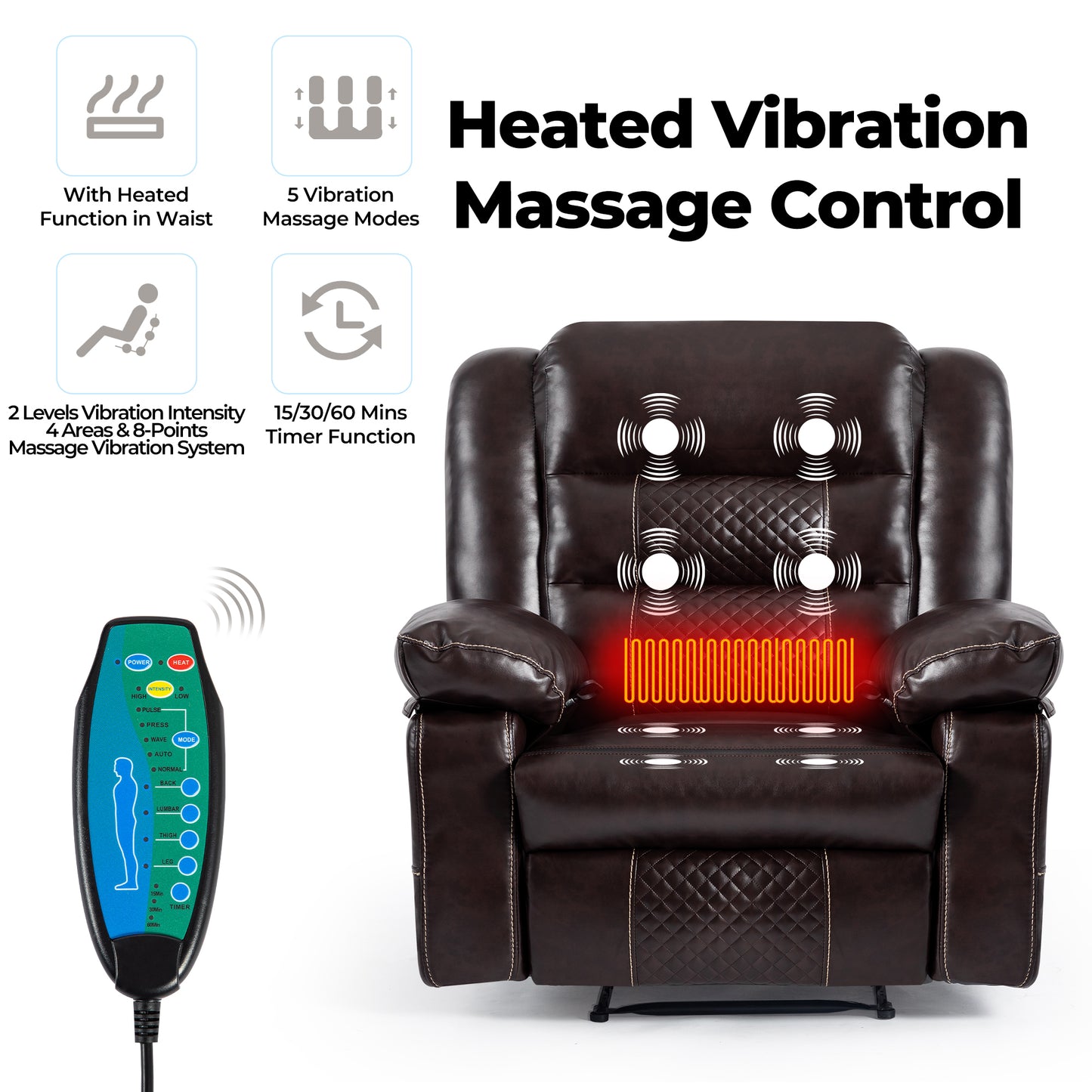 Breathable Leather Massage Recliner Chair, Manual Living Room Reclining Sofa