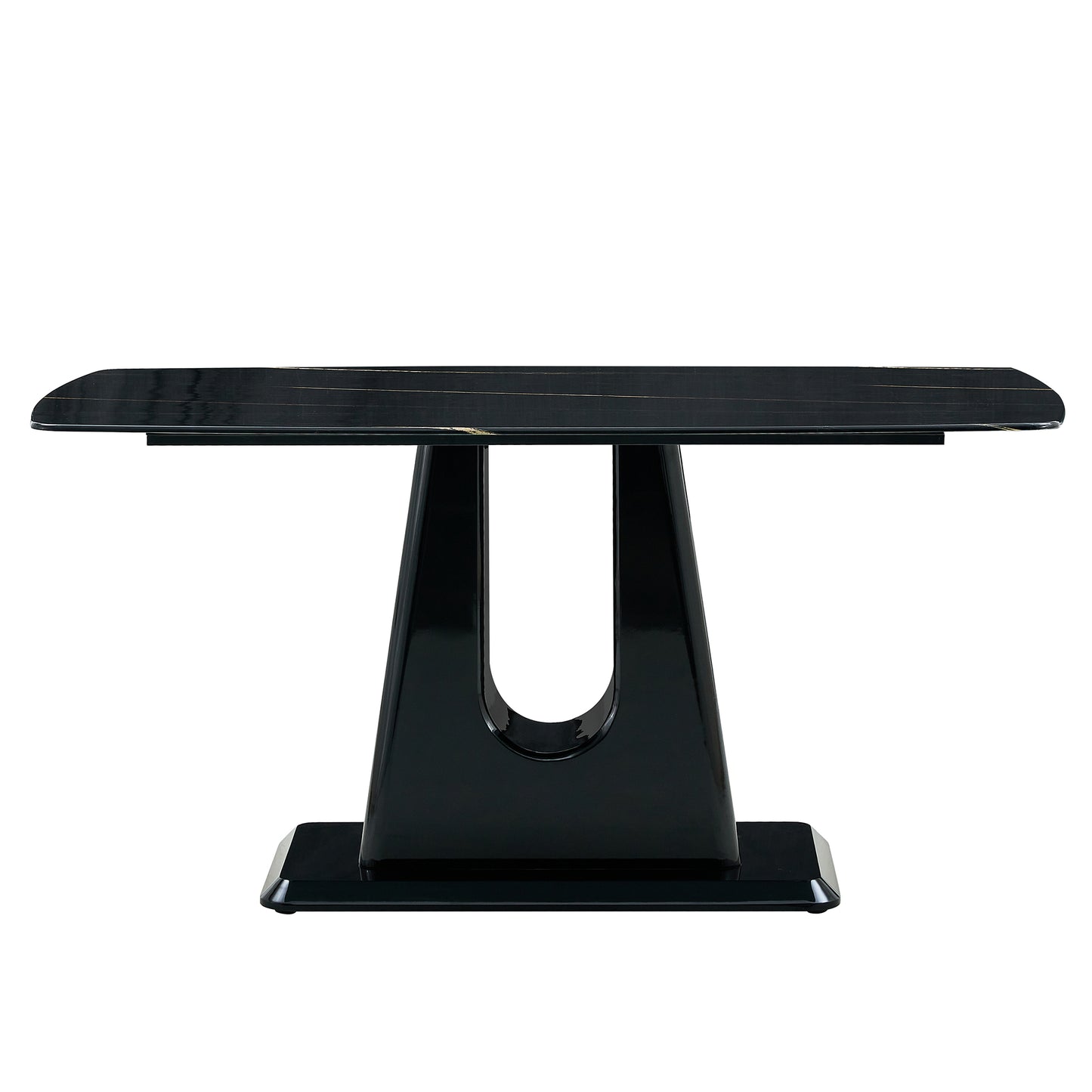 A modern, minimalist, and luxurious table. A black imitation marble tabletop with MDF U-shaped legs. Dining table, computer table. For restaurants and living rooms 63" * 35.4"* 30" F-U