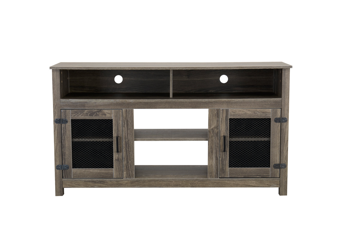 Modern Farmhouse TV Stand with Electric Fireplace, Fit up to 65" Flat Screen TV with Storage Cabinet and Adjustable Shelves Industrial Entertainment Center for Living Room, Grey