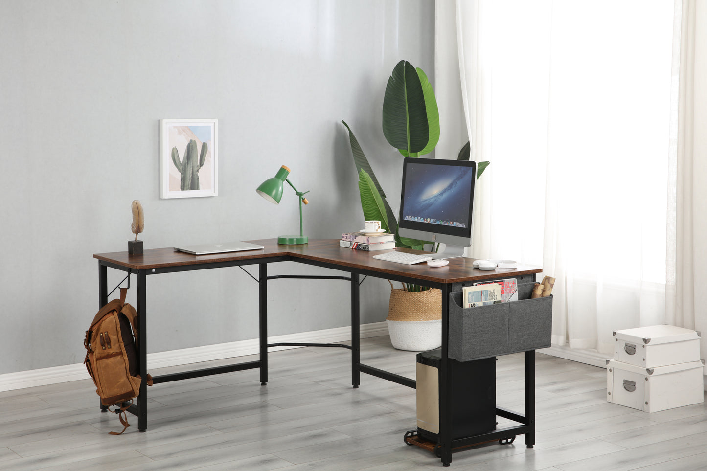 Modern Design L-Shaped Desk Corner Computer Desk PC laptop Computer Table Study Desk Home Office Wood & Metal Deep Rustic