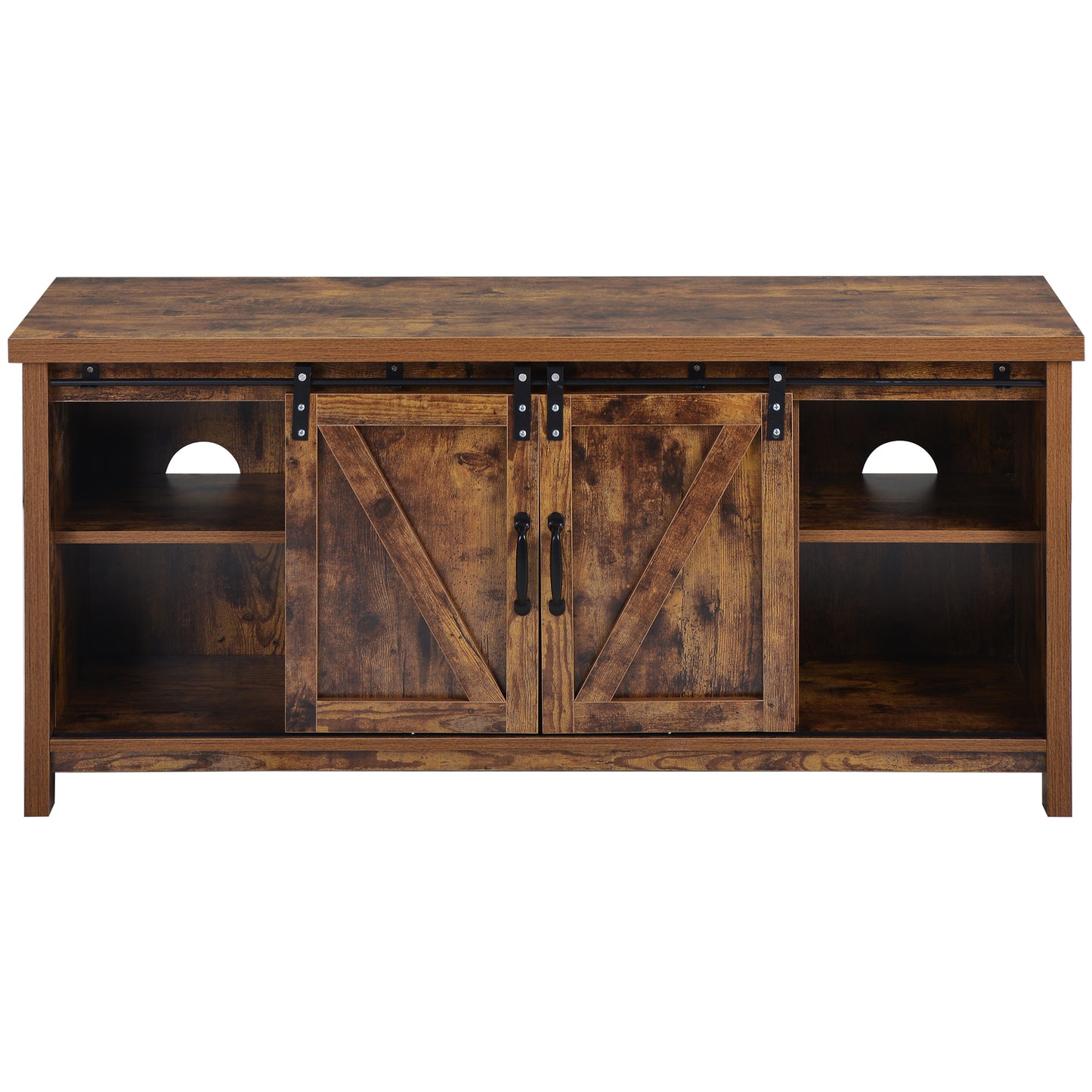 TV Stand，Barn door modern &farmhousewood entertainment center，  Console for Media,removable door panel & living room with for tvs up to 60'',BARNWOOD/BLACK