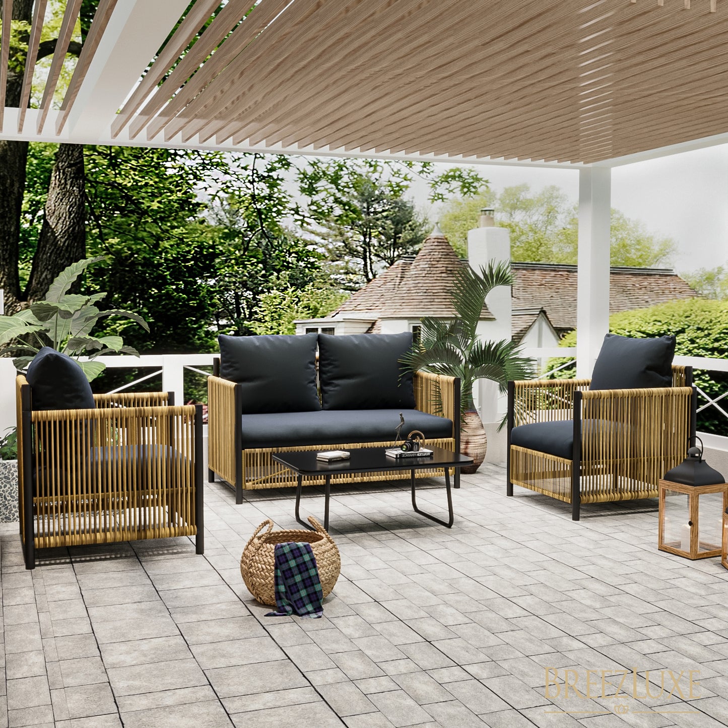 New Comming Outdoor Brown PE Wicker 4 pieces Sofa Set with Gray Cushion