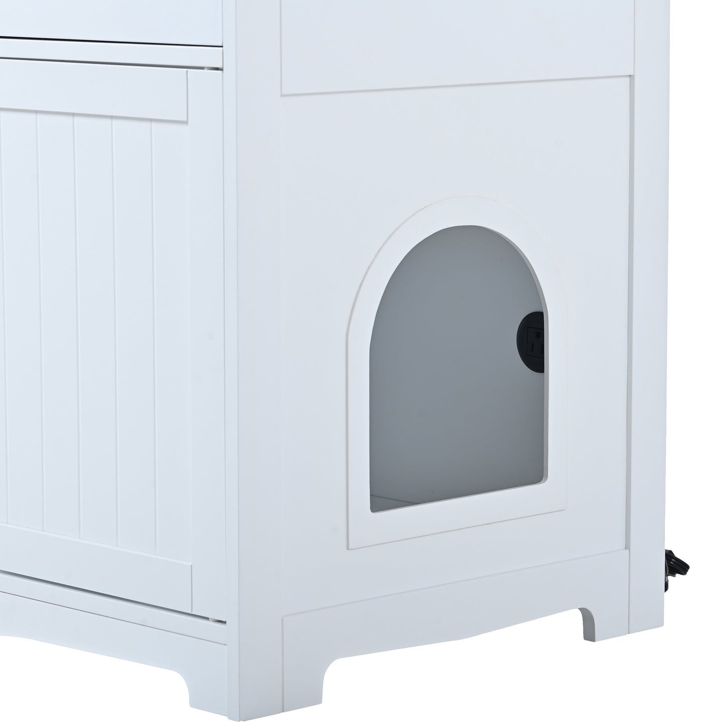 Litter Box Enclosure, Cat Litter Box Furniture with Hidden Plug, 2 Doors,Indoor Cat Washroom Storage Bench Side Table Cat House, Large Wooden Enclused Litter Box House, White