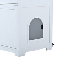 Litter Box Enclosure, Cat Litter Box Furniture with Hidden Plug, 2 Doors,Indoor Cat Washroom Storage Bench Side Table Cat House, Large Wooden Enclused Litter Box House, White