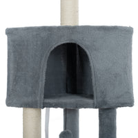 Cat Tree, 105-Inch Cat Tower for Indoor Cats, Plush Multi-Level Cat Condo with 3 Perches, 2 Caves, Cozy Basket and Scratching Board, GRAY COLOR