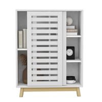 Asymmetric sliding door cabinet