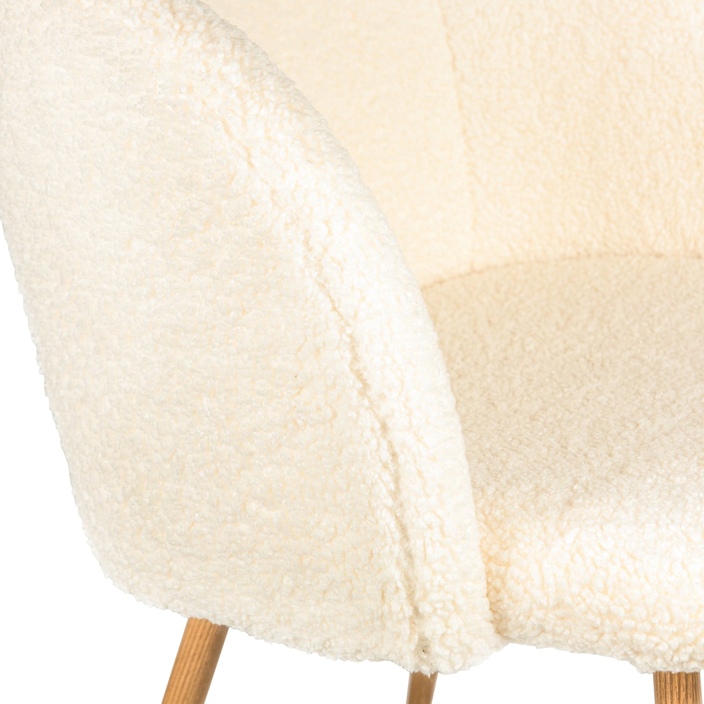 Adjust Legs Upholstered teddy faux fur dining armrest chair set of 2 (Off White)