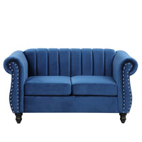 51" Modern Sofa Dutch Fluff Upholstered sofa with solid wood legs, buttoned tufted backrest,blue