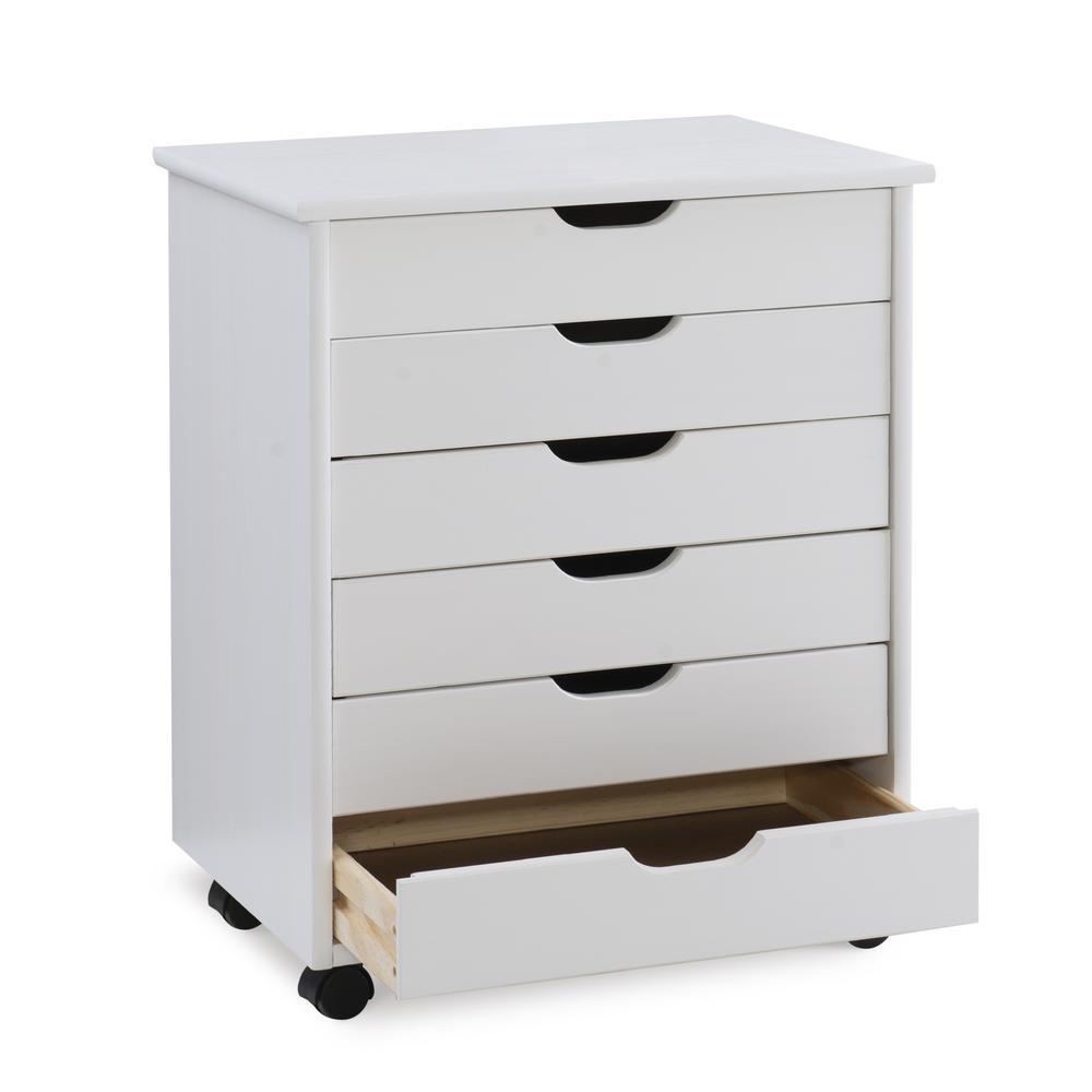 Six Drawer Wide Roll Storage Cart, White Finish, Office and Home Furniture