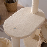 Cat Tree, 59-Inch Cat Tower for Indoor Cats, Plush Multi-Level Cat Condo with 2 Perches, 2 Caves, Cozy Basket and Scratching Board, Beige