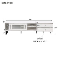 ON-TREND Chic Elegant Design TV Stand with Sliding Fluted Glass Doors, Slanted Drawers Media Console for TVs Up to 75", Modern TV Cabinet with Ample Storage Space, White