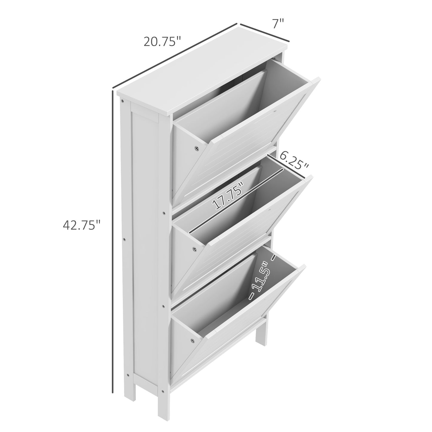 HOMCOM Narrow Shoe Storage Cabinet for Entryway with 3 Flip Drawers, Slim Shoe Rack Organizer with Louvered Doors for 6 Pairs of Shoes, White