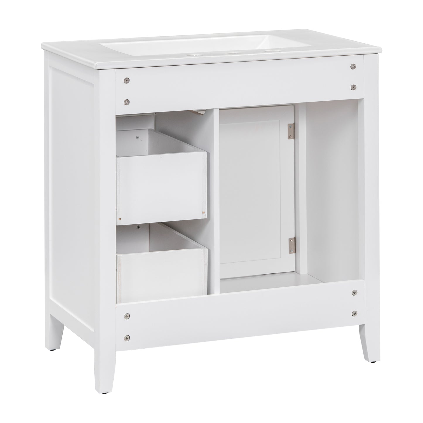 30" Bathroom Vanity with Sink Top, Bathroom Vanity Cabinet with Door and Two Drawers, Solid Wood Frame, One Package, White