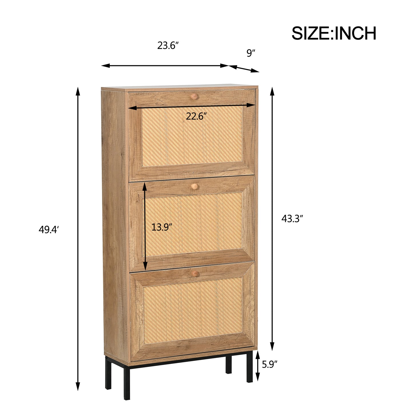 3 Flip Drawer Shoe Cabinet  Rattan Shoe Cabinet Organizer Freestanding  Shoe Rack Storage Cabinet with Metal Legs for Entryway Hallway Bedroom Mudroom