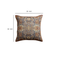 Gib 18 x 18 Handcrafted Square Cotton Accent Throw Pillow, Ornate Vintage Floral Pattern, Blue, Brown