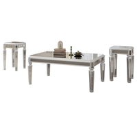 ON-TREND Contemporary Mirrored 3-Piece Coffee table and End Tables Set, Easy Assembly Cocktail Table with Adjustable Height Legs, Moderate Luxury Center Table for Living Room, Silver