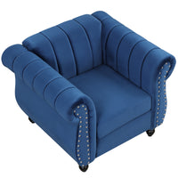 39" Modern Sofa Dutch Fluff Upholstered sofa with solid wood legs, buttoned tufted backrest,blue