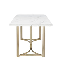 71"x35.5"x30" Contemporary White Top Dining Table with Durable Brushed Brass Metal Base,Kitchen Table for 6-8 Person for Living Room, Dining Room,Home and Office