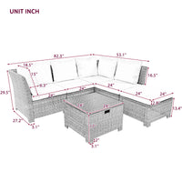 TOPMAX 6-Piece Outdoor Sofa Set, PE Wicker Rattan Sofa with 2 Corner Chairs, 2 Single Chairs, 1 Ottoman and 1 Storage Table, All-weather Conversational Furniture, Beige