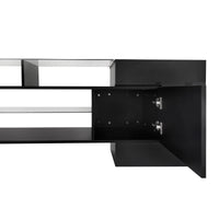 ON-TREND Unique Shape TV Stand with 2 Illuminated Glass Shelves, High Gloss Entertainment Center for TVs Up to 80", Versatile TV Cabinet with LED Color Changing Lights for Living Room, Black