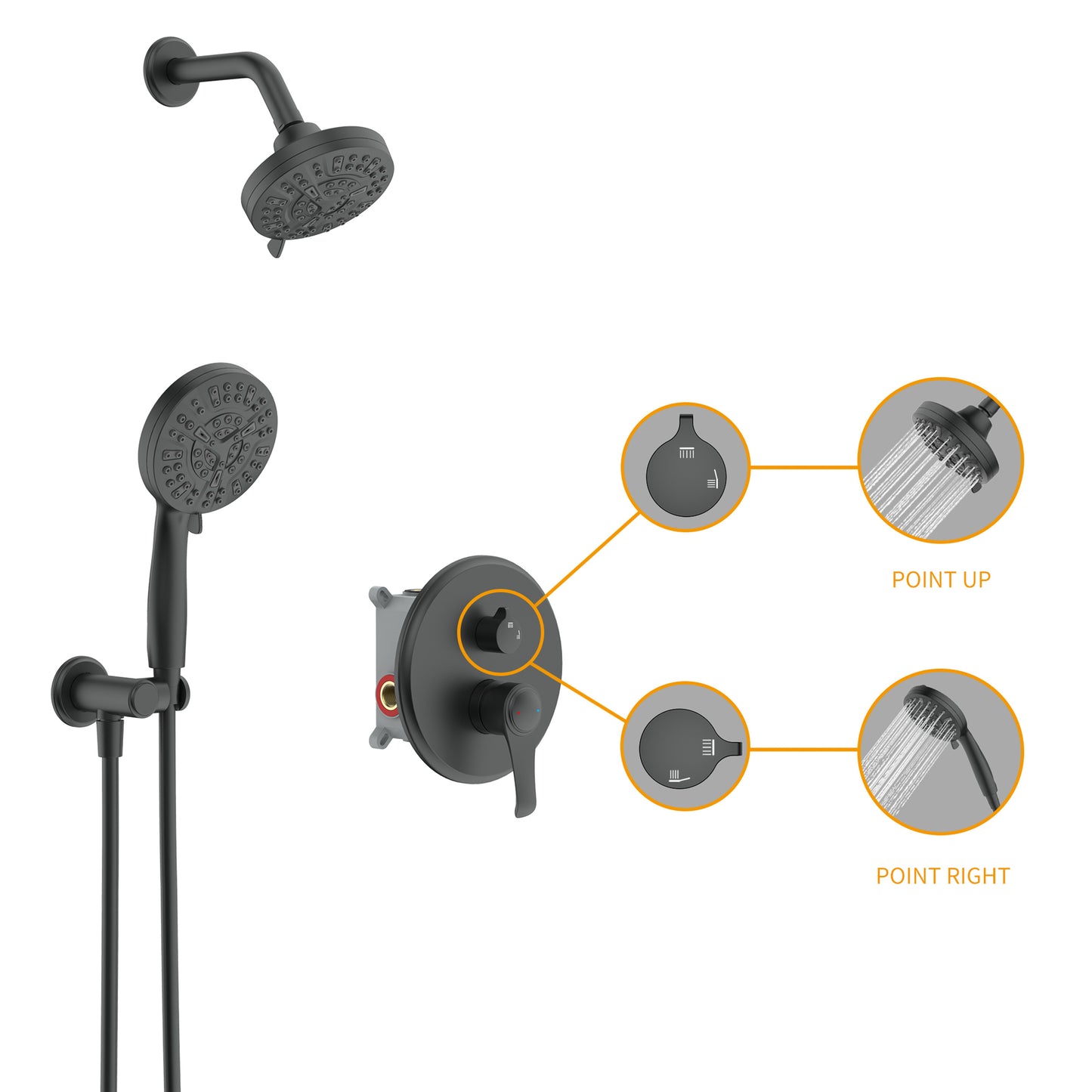 Large Amount of water Multi Function Shower Head - Shower System,  9-Function Hand Shower, Simple Style, Matte Black