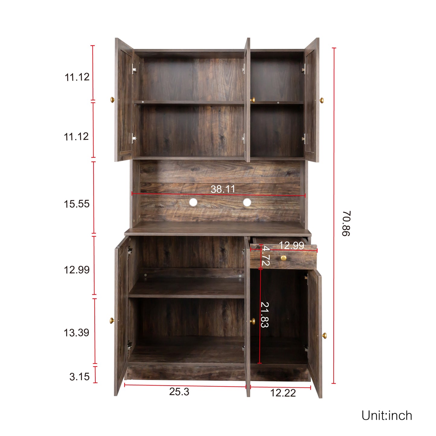 70.87" Tall Wardrobe& Kitchen Cabinet, with 6-Doors, 1-Open Shelves and 1-Drawer for bedroom,