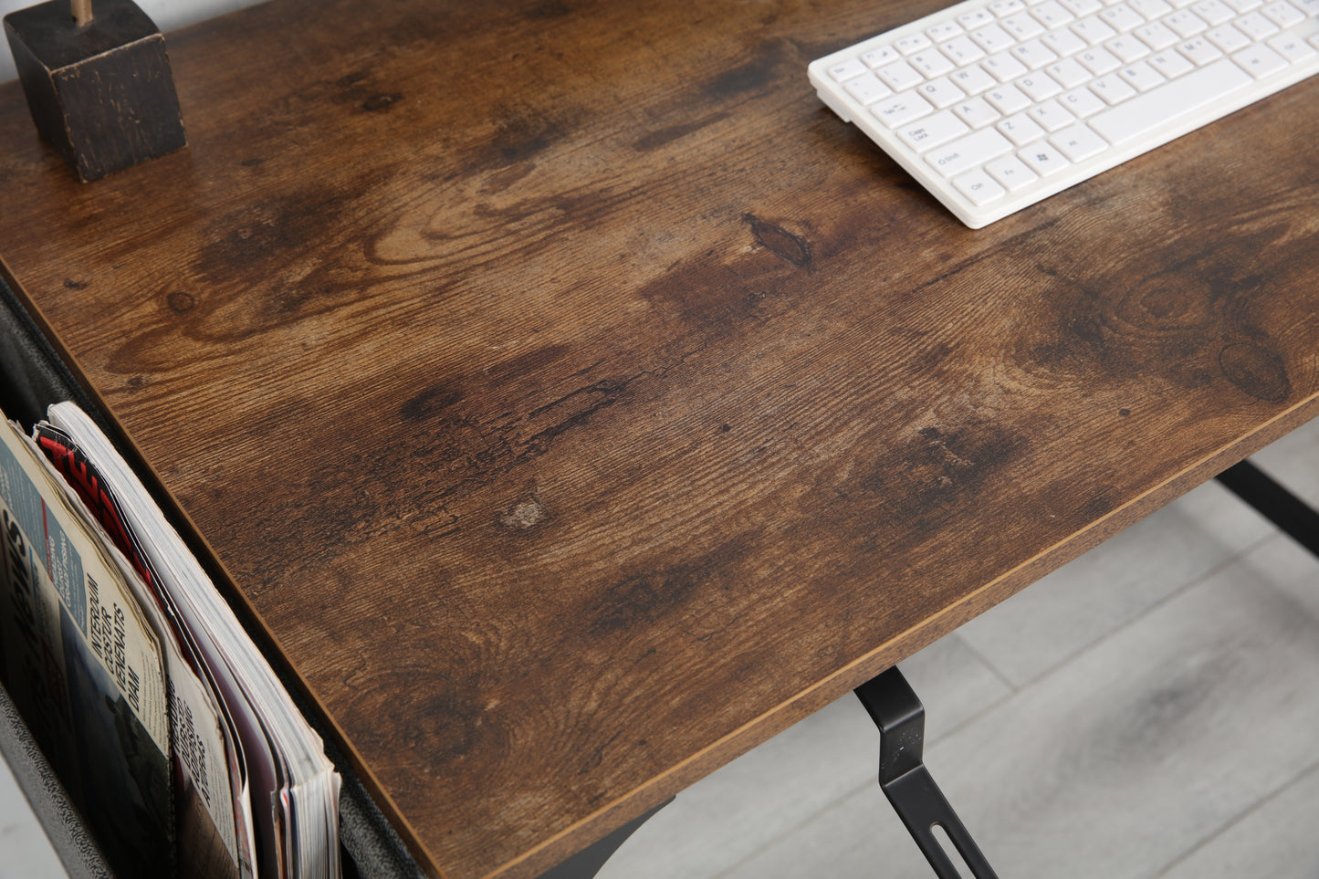 Study Computer Desk 40" Home Office Writing Small Desk, Modern Simple Style PC Table, Black Metal Frame, Rustic Brown