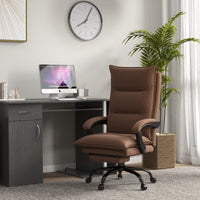 Vinsetto Executive Massage Office Chair with 6 Vibration Points, Microfiber Computer Desk Chair, Heated Reclining Chair with Footrest, Armrest, Double Padding, Brown