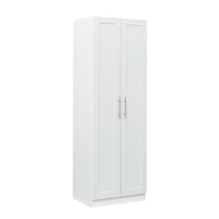 High wardrobe and kitchen cabinet with 2 doors and 3 partitions to separate 4 storage spaces, White