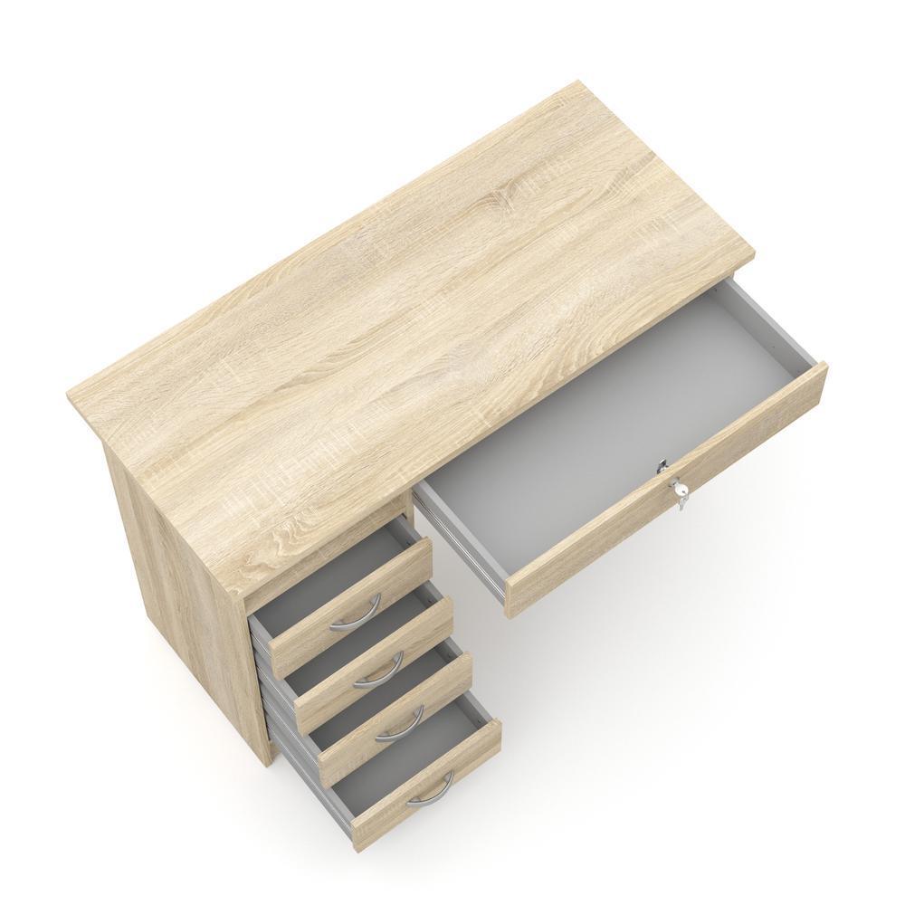 Modern Desk with 5 Storage Drawers for Living Room or Home Office, Oak Structure