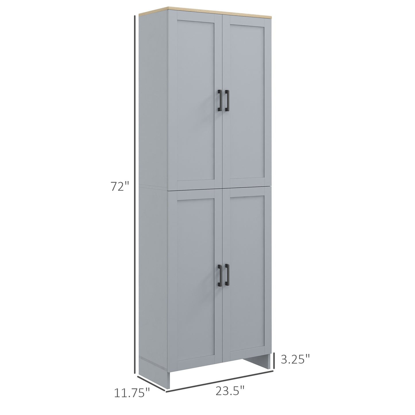 HOMCOM 72" Freestanding Kitchen Pantry, 4-Door Storage Cabinet Organizer with Adjustable Shelves, Kitchen Cabinet with Doors and Shelves, Gray