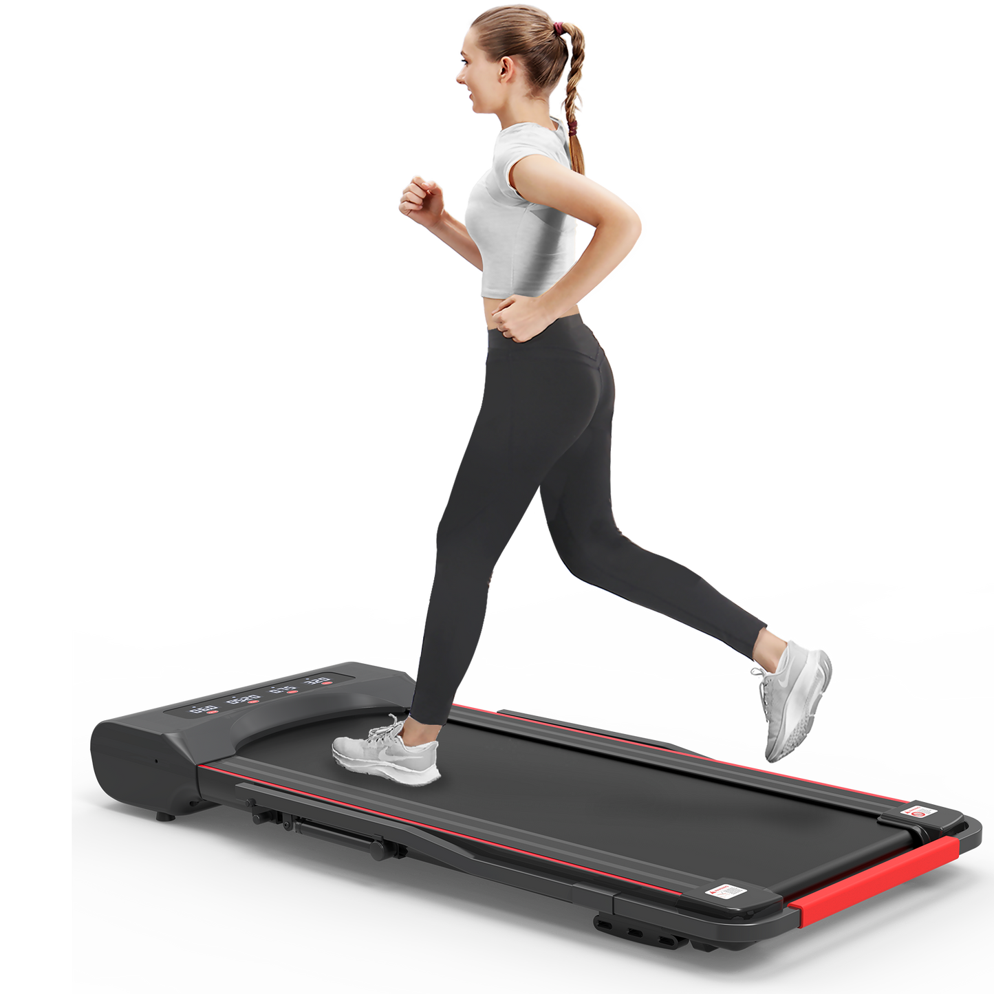 Under Desk Walking Pad Treadmill Foldable with Handlebar Remote Controll, 300 LB Capacity