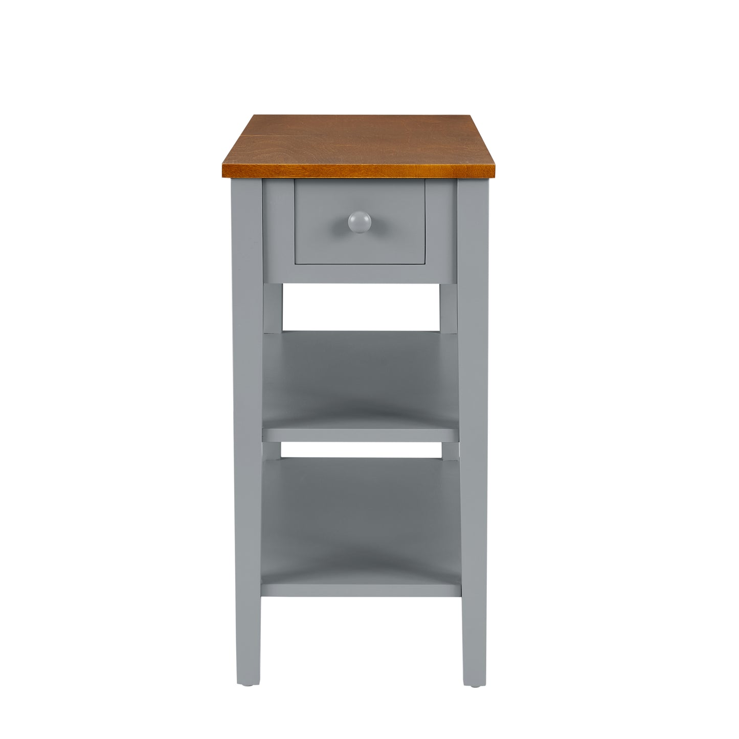 Narrow 2-tone End Table with USB Charging Ports for Small Space, SOLID WOOD Table Legs, Gray and Walnut, 11.8"W*24"D*24.2"H