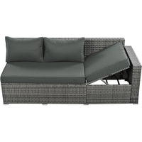 TOPMAX Outdoor 6-Piece All Weather PE Rattan Sofa Set, Garden Patio Wicker Sectional Furniture Set with Adjustable Seat, Storage Box, Removable Covers and Tempered Glass Top Table,Grey