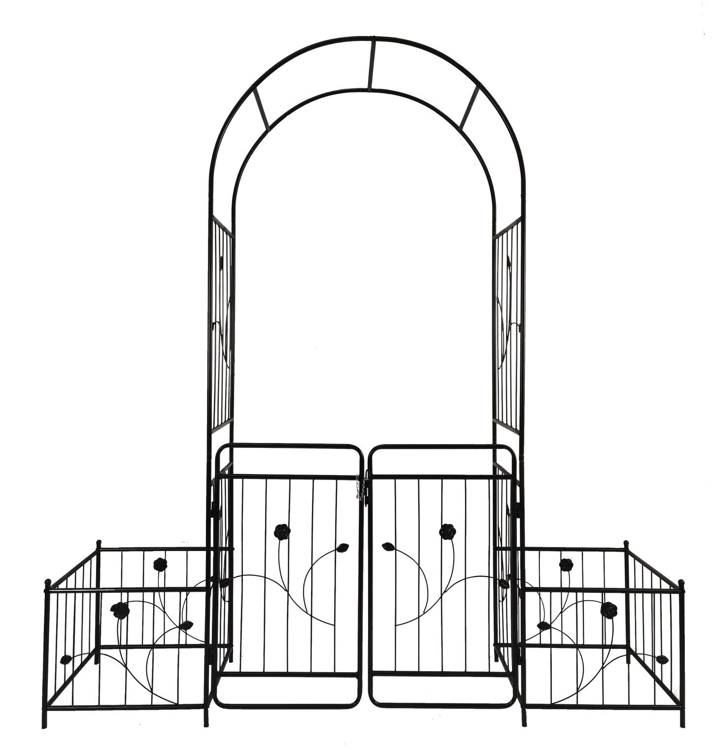 Metal Garden Arch with Gate 79.5'' Wide x 86.6'' High Climbing Plants Support Rose Arch Outdoor Black