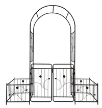 Metal Garden Arch with Gate 79.5'' Wide x 86.6'' High Climbing Plants Support Rose Arch Outdoor Black