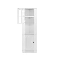 Tall Bathroom Storage Cabinet, Corner Cabinet with Glass Door, Open Storage, Adjustable Shelf, White