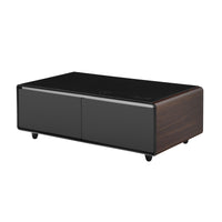 Modern Smart Coffee Table with Built-in Fridge, Bluetooth Speaker, Wireless Charging Module, Touch Control Panel, Power Socket, USB Interface, Outlet Protection, Atmosphere light, and More