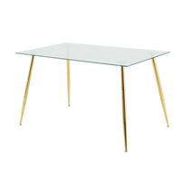 Modern Kitchen Glass dining table 51" Rectangular  Tempered Glass Table top,Clear Dining Table Metal Legs, GOLD legs(set of 1)