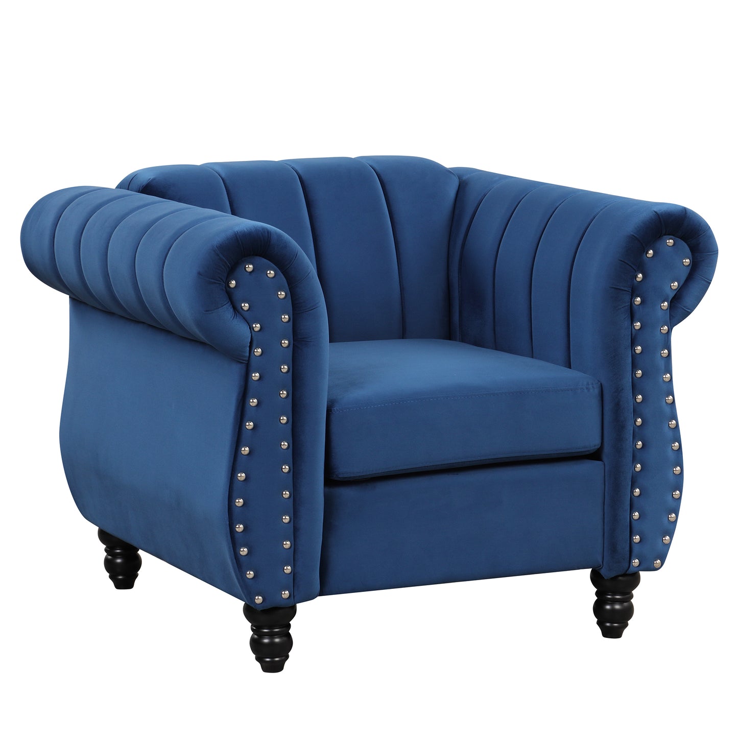 39" Modern Sofa Dutch Fluff Upholstered sofa with solid wood legs, buttoned tufted backrest,blue