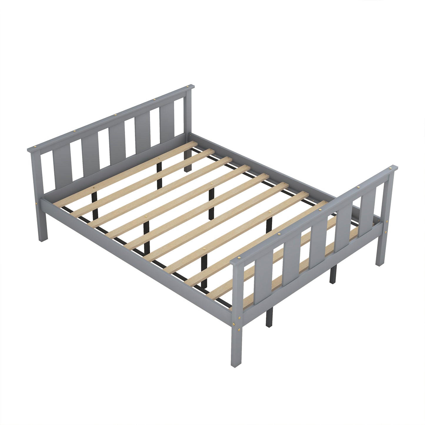 Wood Platform Bed Queen Size Bed Frame with Headboard and Footboard, Grey