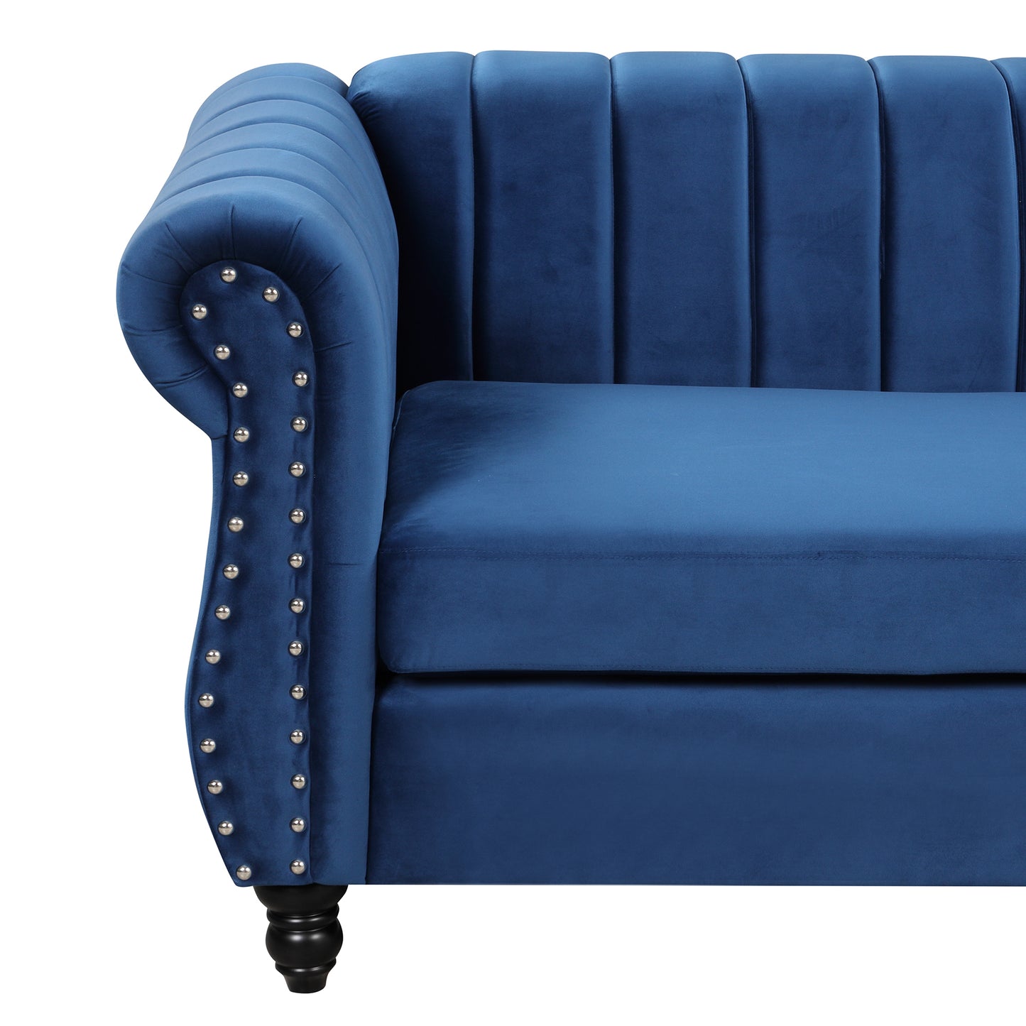 82.5" Modern Sofa Dutch Fluff Upholstered sofa with solid wood legs, buttoned tufted backrest,blue