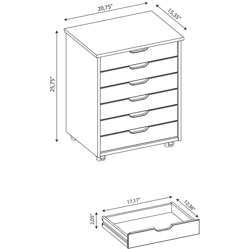 Six Drawer Wide Roll Storage Cart, White Finish, Office and Home Furniture